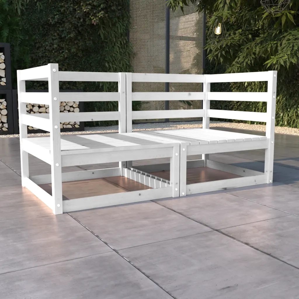 Divano da Giardino a 2 Posti-Sofa da Giardino-Divano da esterno Bianco in Legno Massello di Pino