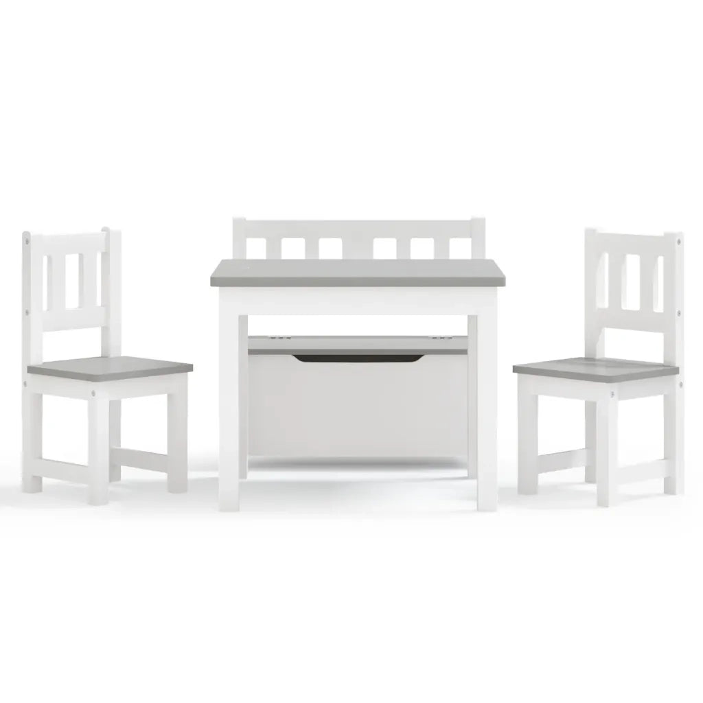 Set Tavolo e Sedie per Bambini 4 Pezzi Bianco e Grigio in MDF CFW5931682