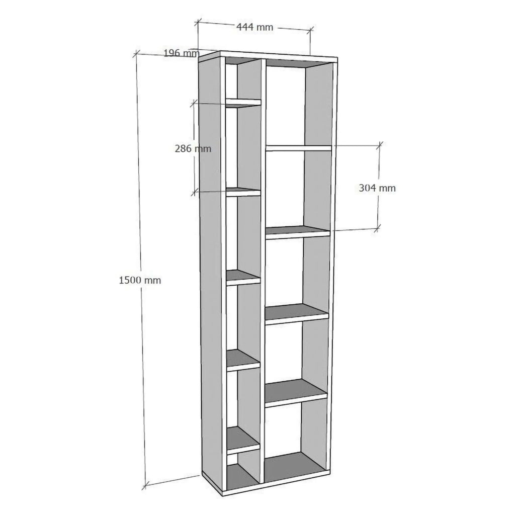 Biblioteca Mortara, Libreria 9 Ripiani, 44x20x150h cm Bianco