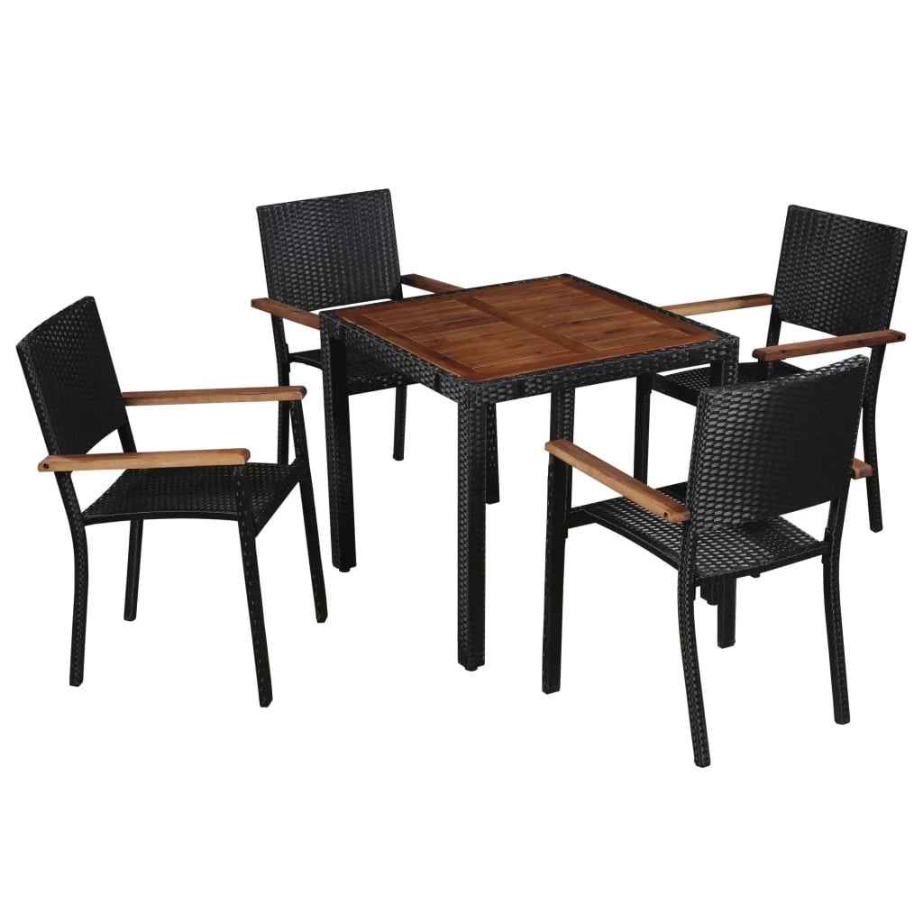 Set di mobili da esterno 5 pezzi in resina intrecciata e legno di acacia nero 02_0014528