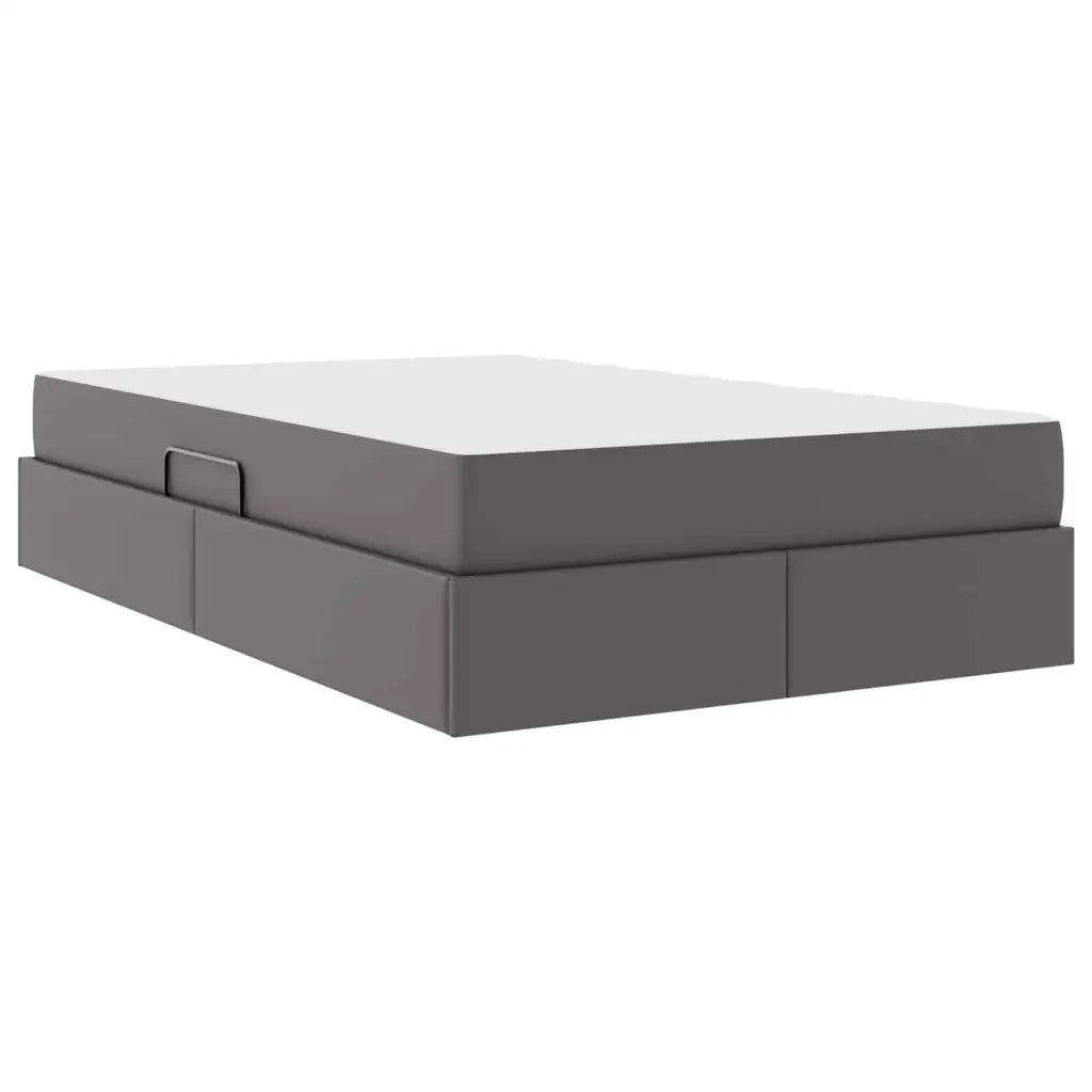 Letto con contenitore e materasso 2 pcs Grigio Pelle
