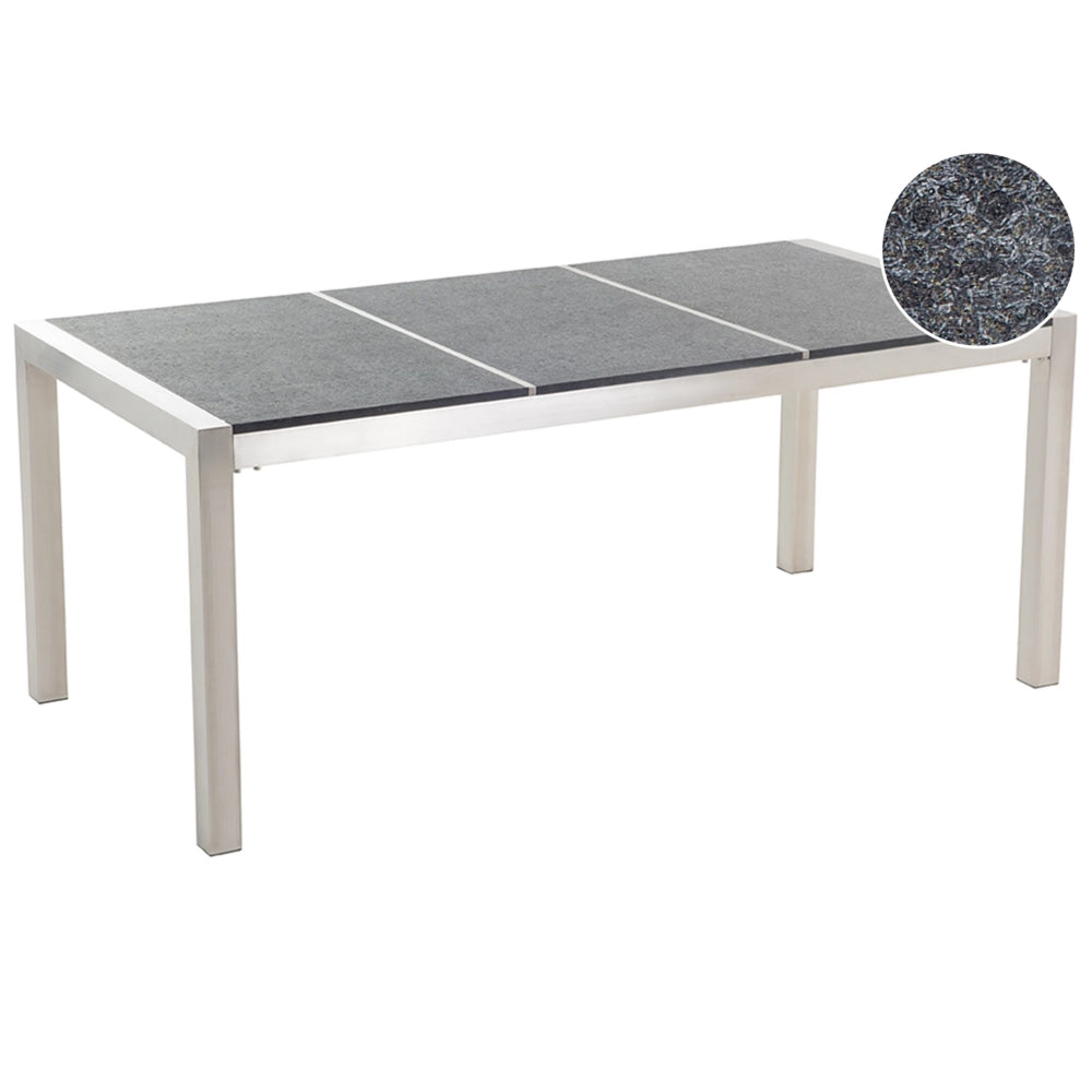 Tavolo Giardino Basalto Fiammato Nero Gambe in Acciaio Inox 180 x 90 cm