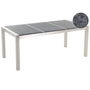 Tavolo Giardino Basalto Fiammato Nero Gambe in Acciaio Inox 180 x 90 cm