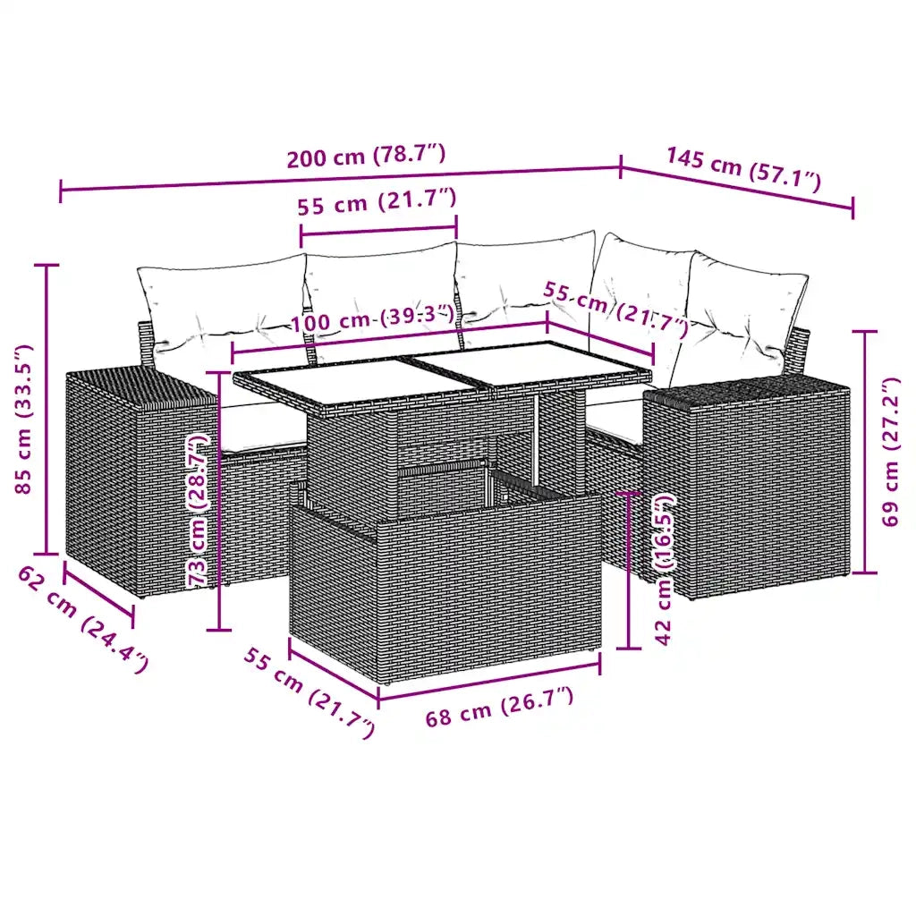 Set Divani da Giardino 5 pz con Cuscini Marrone in Polyrattan 3269144