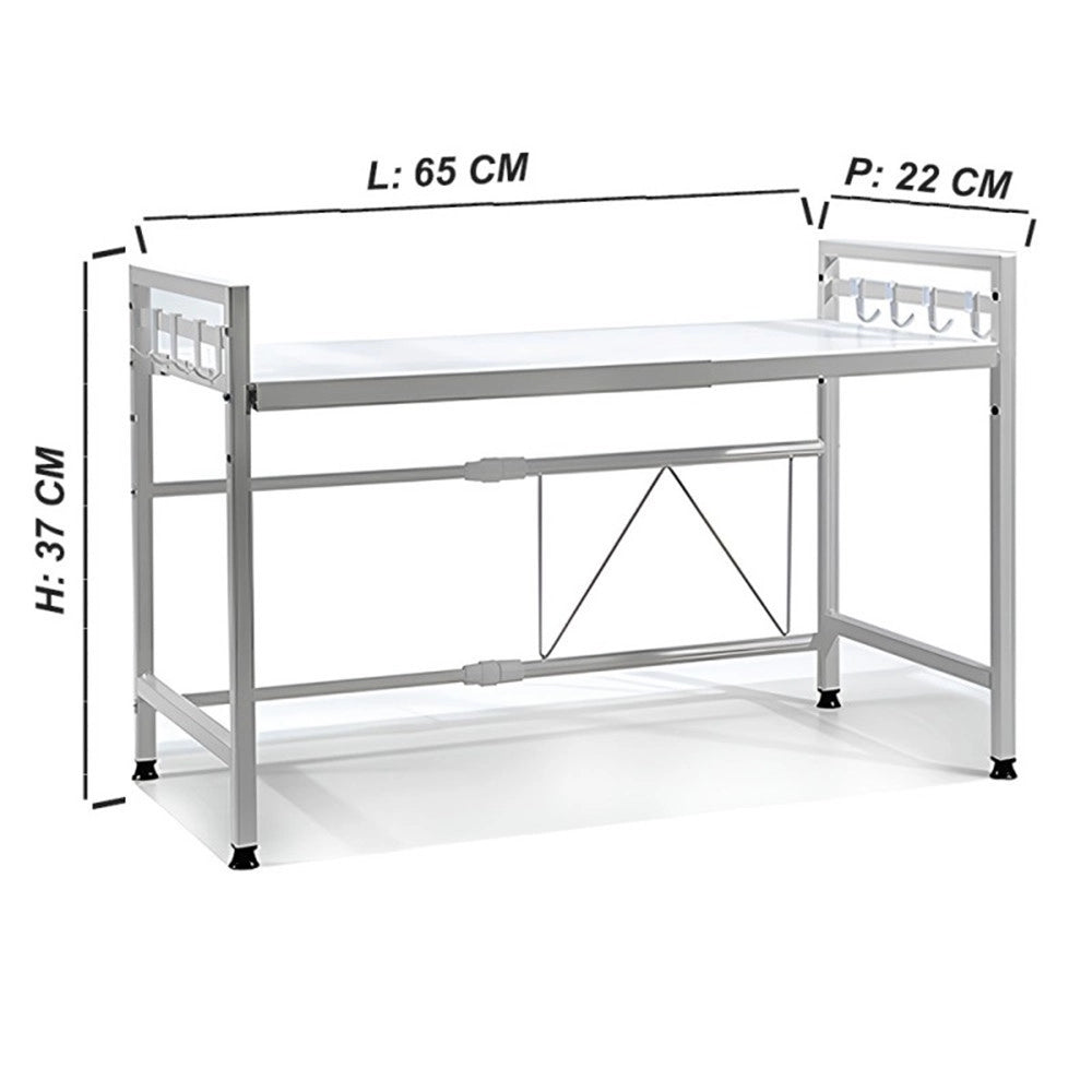 Trade Shop - Mensola Allungaile Da 40-65cm Salvaspazio Con 8 Ganci Per Appendere Utensili Arredo Casa - Bianco