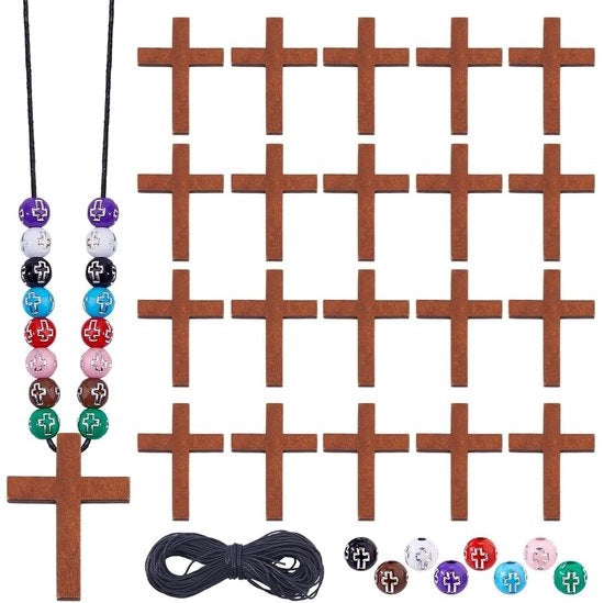Set di catene in legno a forma di croce per DIY con perle