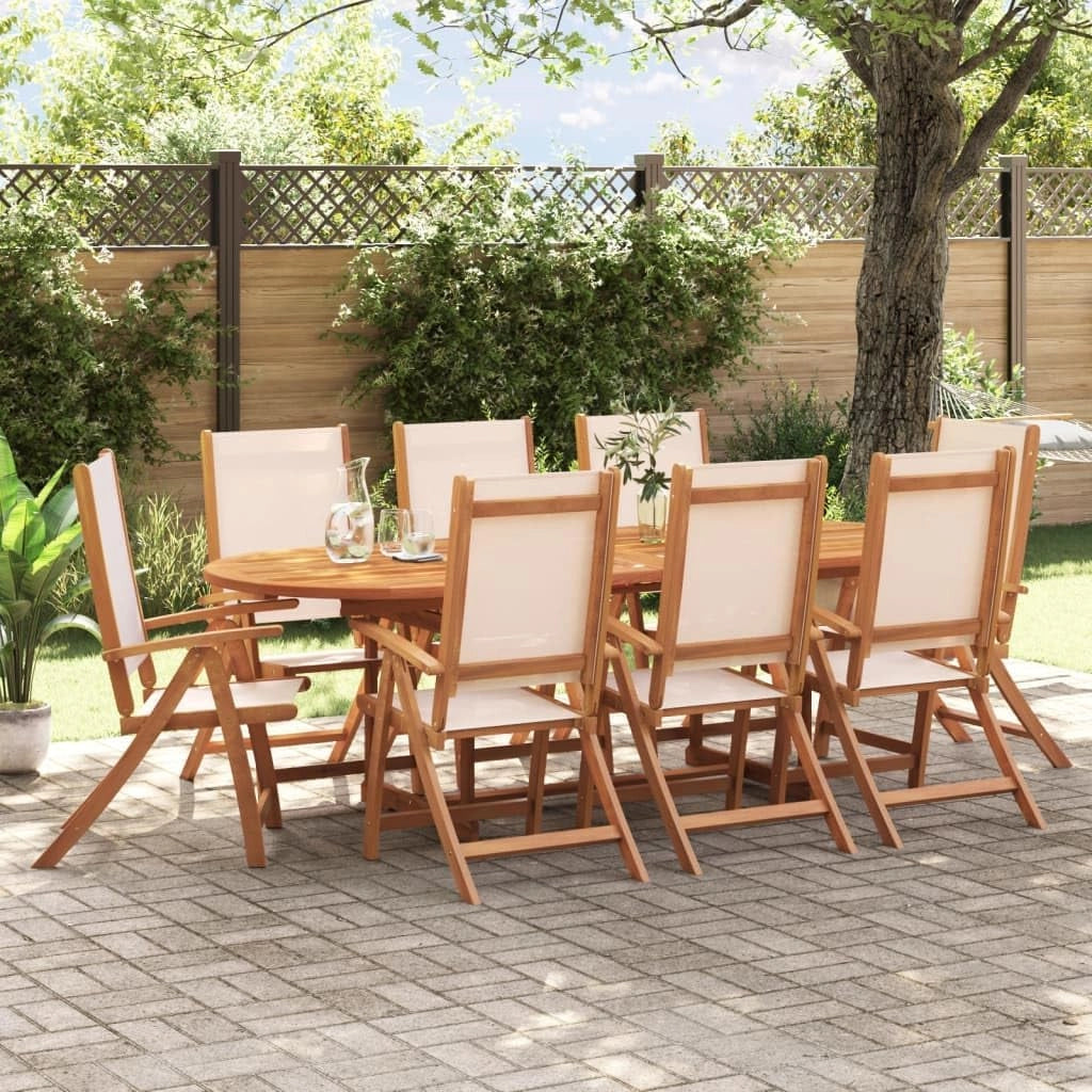 Set da pranzo da giardino 9 pezzi in legno massello di acacia e textilene, set tavolo e sedie da giardino, tavolo terrazza esterna e sedie, set terrazza, mobili da giardino esterno - 3279277
