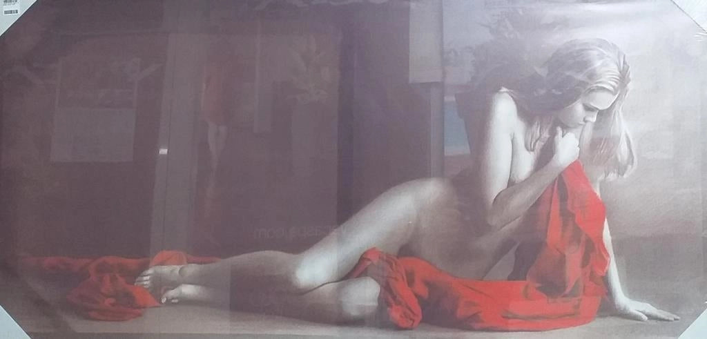 Quadro da Parete Dipinto Medio Donna in Rosso 60 x 120 cm