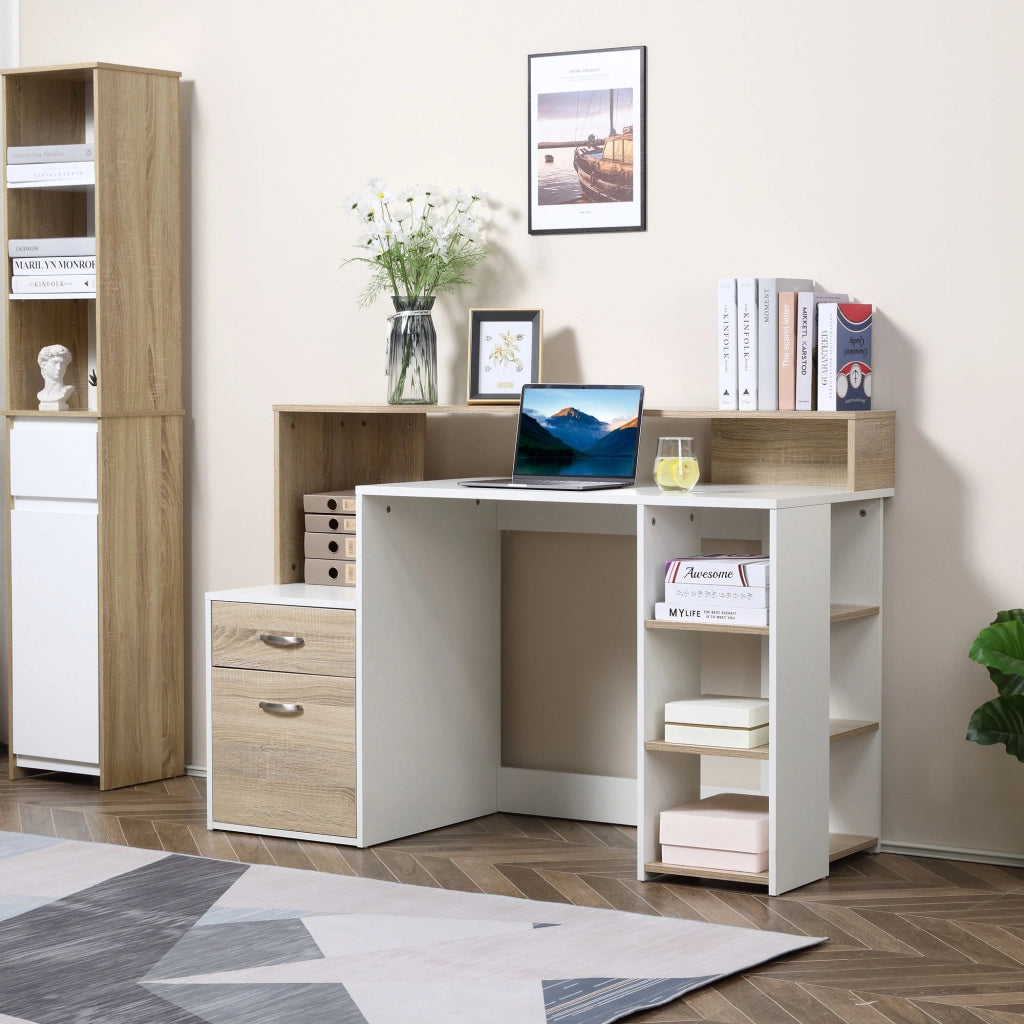Scrivania per Computer ¨C Xylo ¨C Legno MDF con Ripiani 137x55x92cm Bianco Moderna