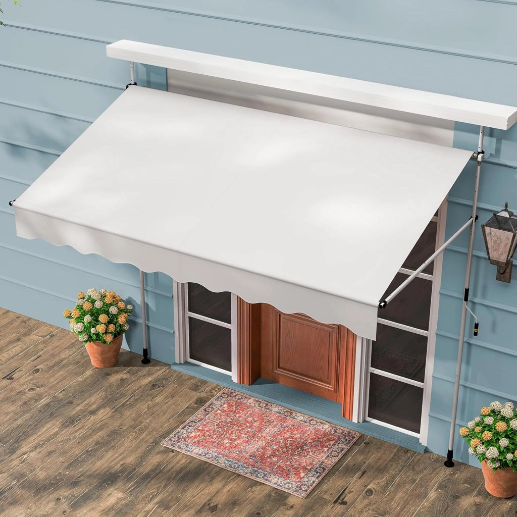 Tenda da Sole a Morsetto, Tenda per Balcone Senza Foratura Altezza e Inclinazione Regolabili con Manovella, Telo Impermeabile e Resistente ai Raggi Solari e Telaio Antiruggine (2,5M,Bianco)