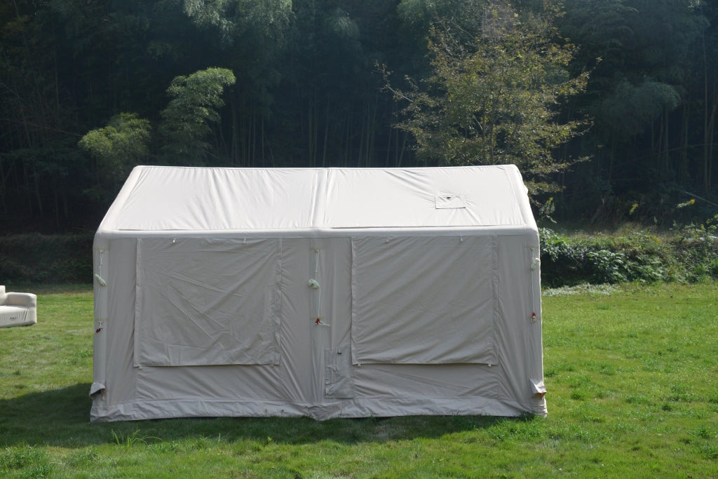 Gazebo da giardino gonfiabile con telaio a trave, finestre a zanzariera, per campeggio familiare, in poliestere beige