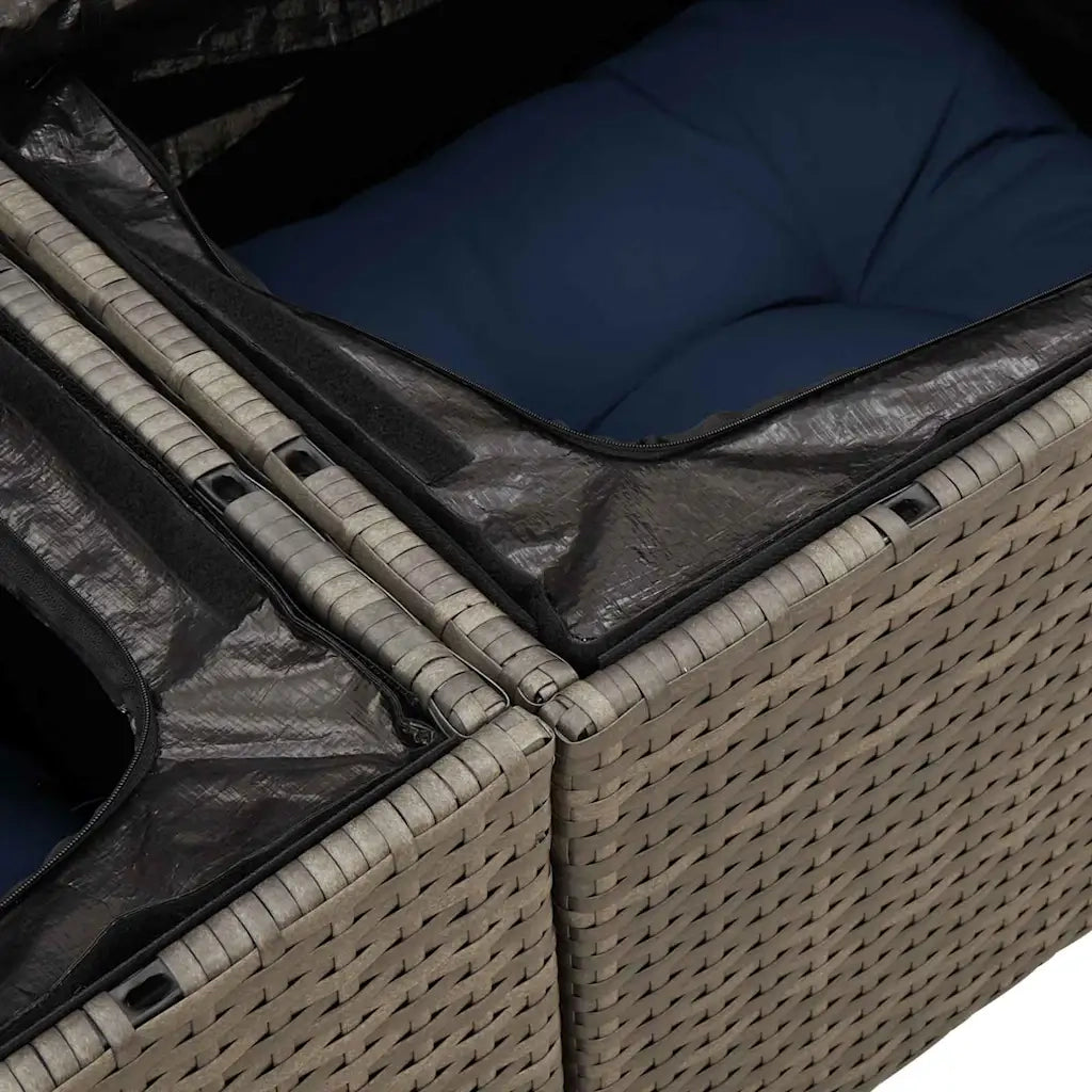 Set Divano da Giardino 9 pcs Grigio e Blu Navy polyrattan