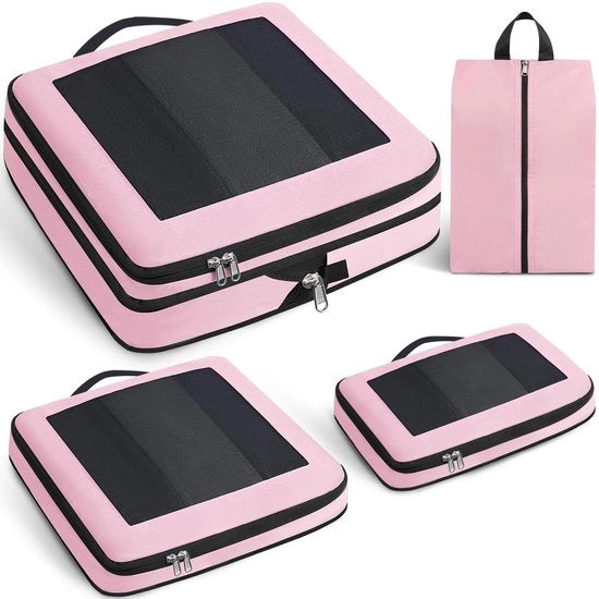 Organizzatore di viaggio compressibile con tasca a mesh e finestra trasparente - organizzatore portatile e espandibile - borsa di viaggio leggera e trasparente - tasche di stoccaggio