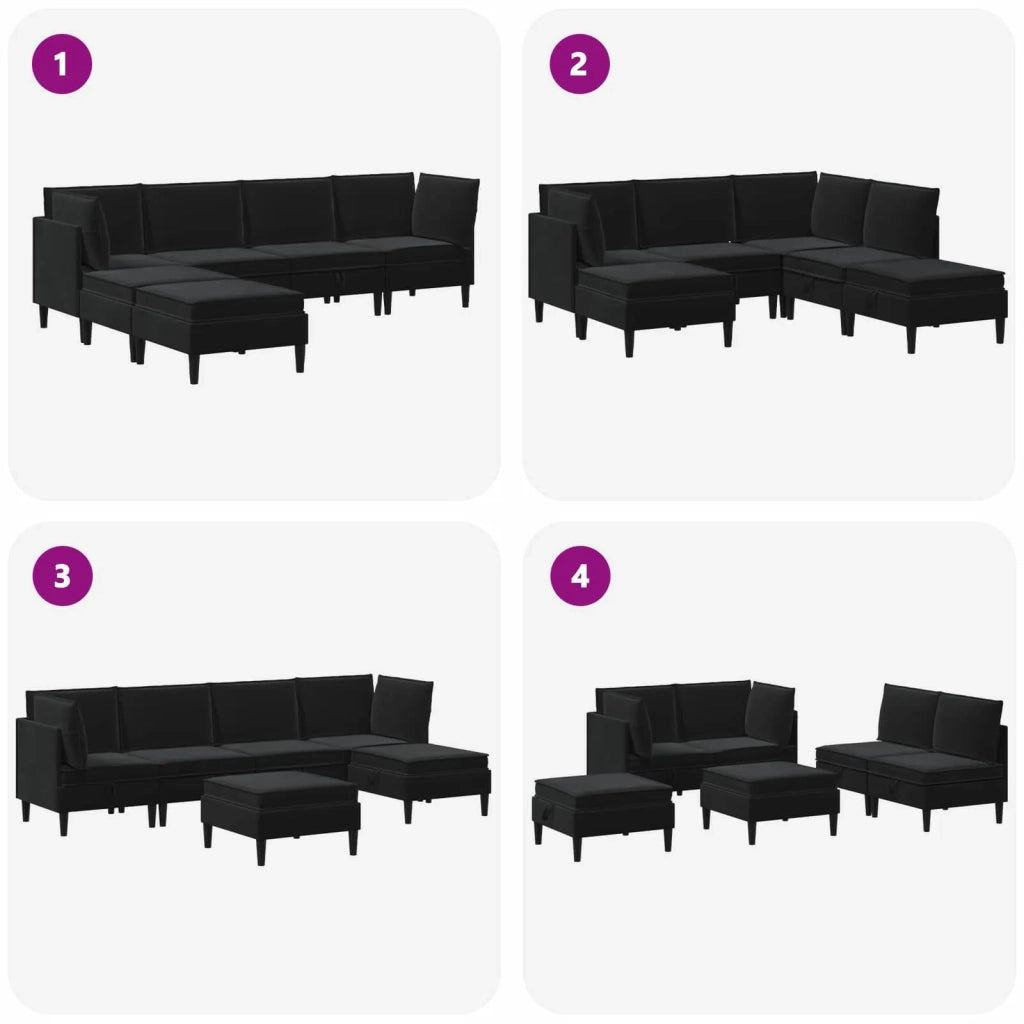 Set di mobili per il soggiorno con cuscino 6 pcs Nero Velluto 3413757