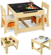 3 in 1 Tavolo e Sedie per Bambini, Set Mobili di 3 Pezzi Camera, Tavolino Bianco e Nero da Gioco, Multiuso, Cosigliata Età 3-7 Anni, in Legno