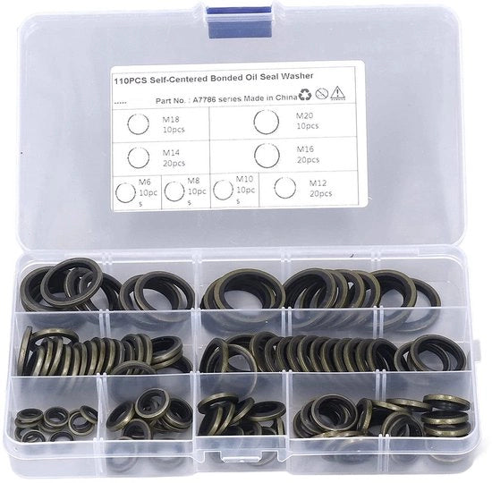 Set di Gomme per Olio 110 pezzi - Afdichtimenti - Oliofili M6/M8/M10/M12/M14/M16/M18/M20 - Scatola di Riposo - Strumento Indispensabile - Afdichtimenti per Olio