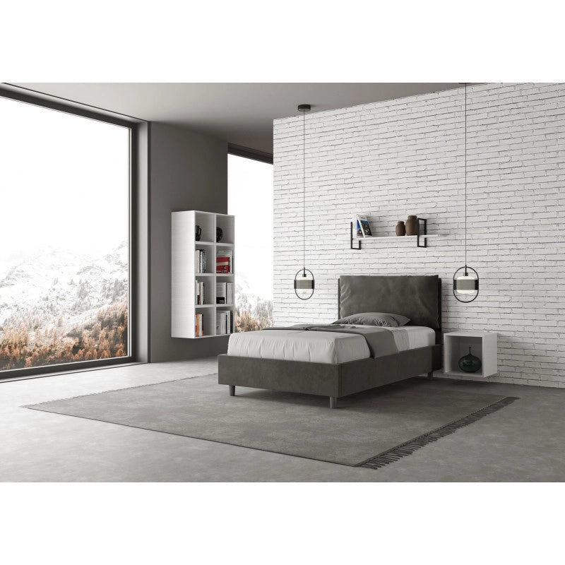 Letto imbottito Piazza e mezzo 110x190 cm Large - Senza rete,Microfibra,Grigio