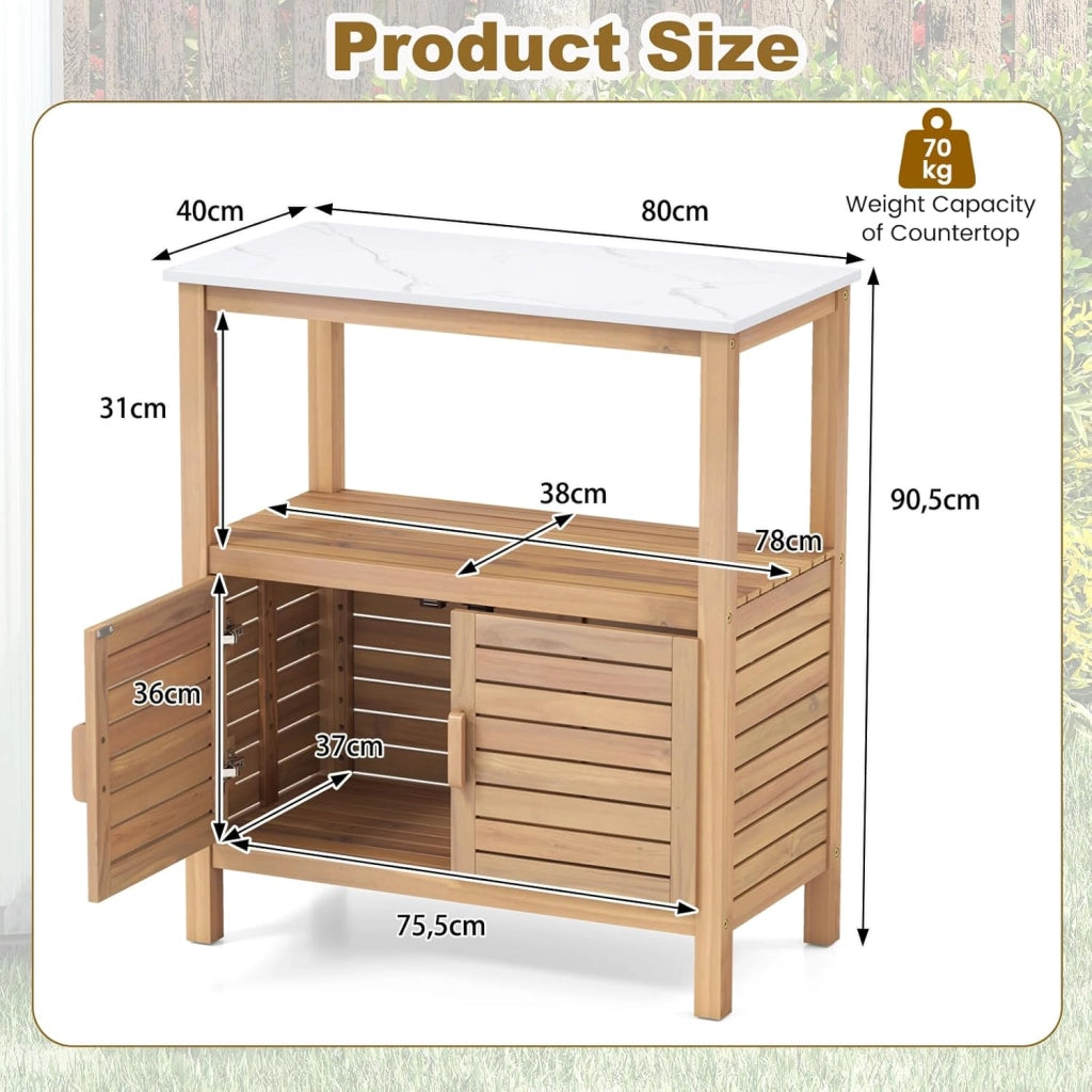 Armadietto da giardino in legno di acacia, con 2 ripiani, per balcone, terrazza, cortile, 80 x 40 x 90,5 cm