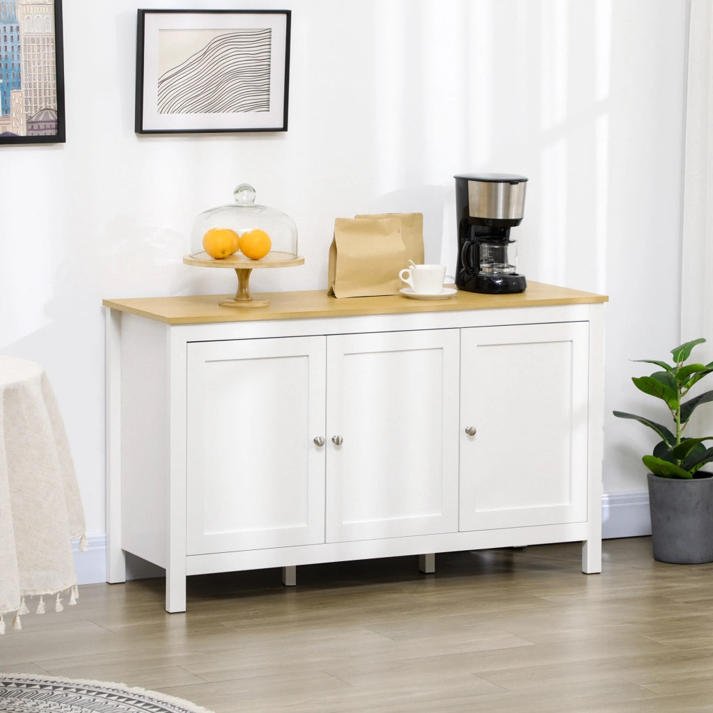 Mobile Contenitore con 2 Armadietti a 2 Ripiani Regolabili su 3 Altezze. 120x40x70 cm. Bianco e color Legno