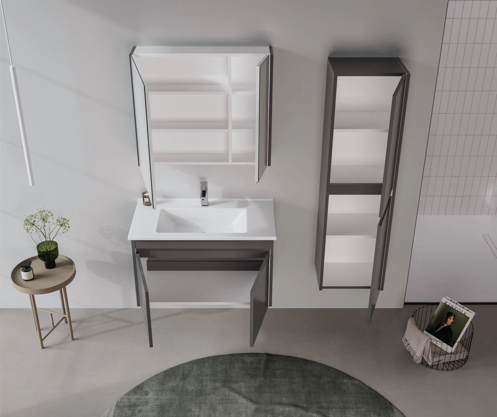 Set mobile lavabo con specchio (2 pezzi) "Arno 85" - 85 x 45 x 52 cm - Grigio