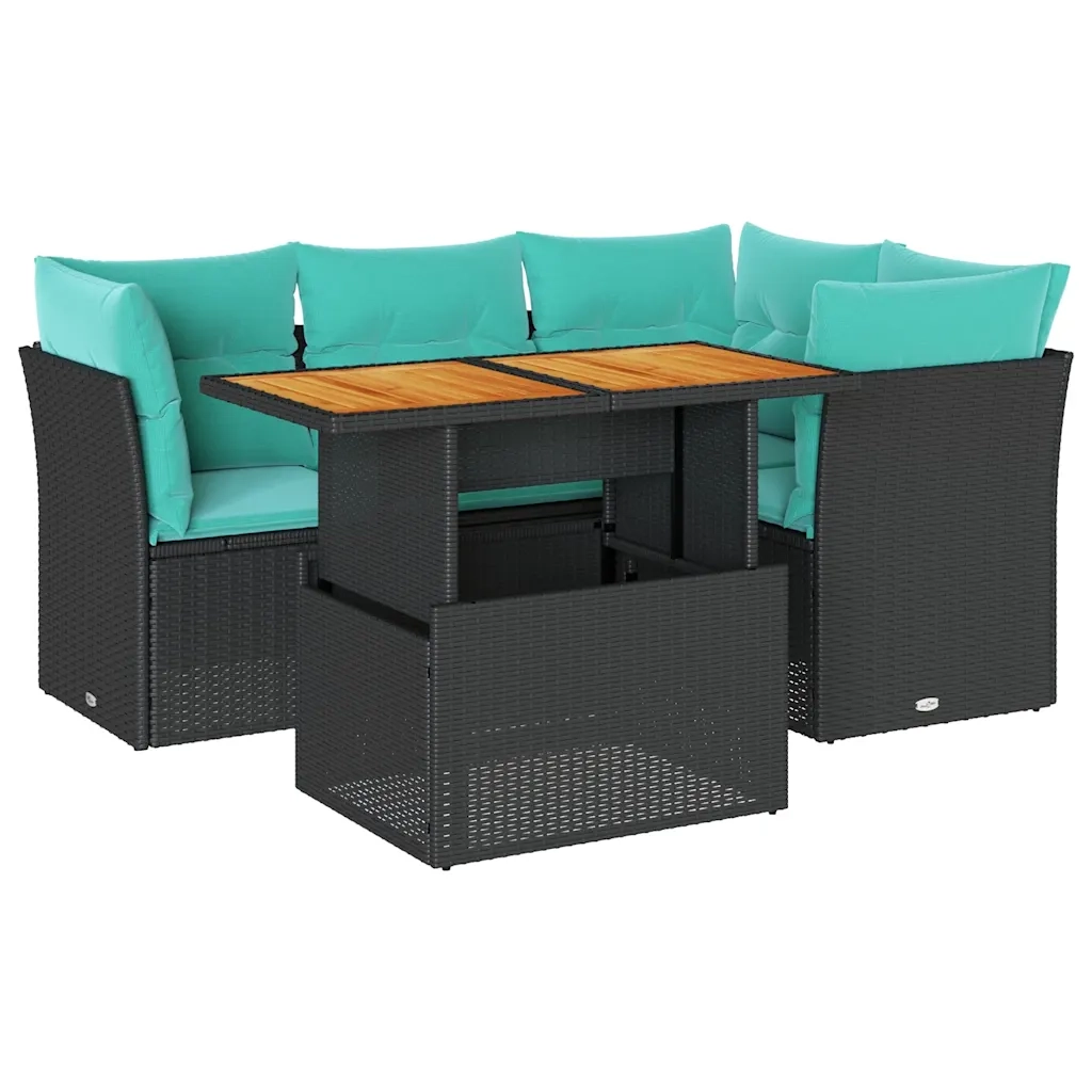 Set Divani da Giardino 5 pz con Cuscini in Polyrattan Nero