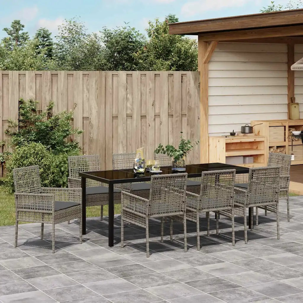 Set da Pranzo per Giardino con cuscino 9 pcs Grigio polyrattan 3379883