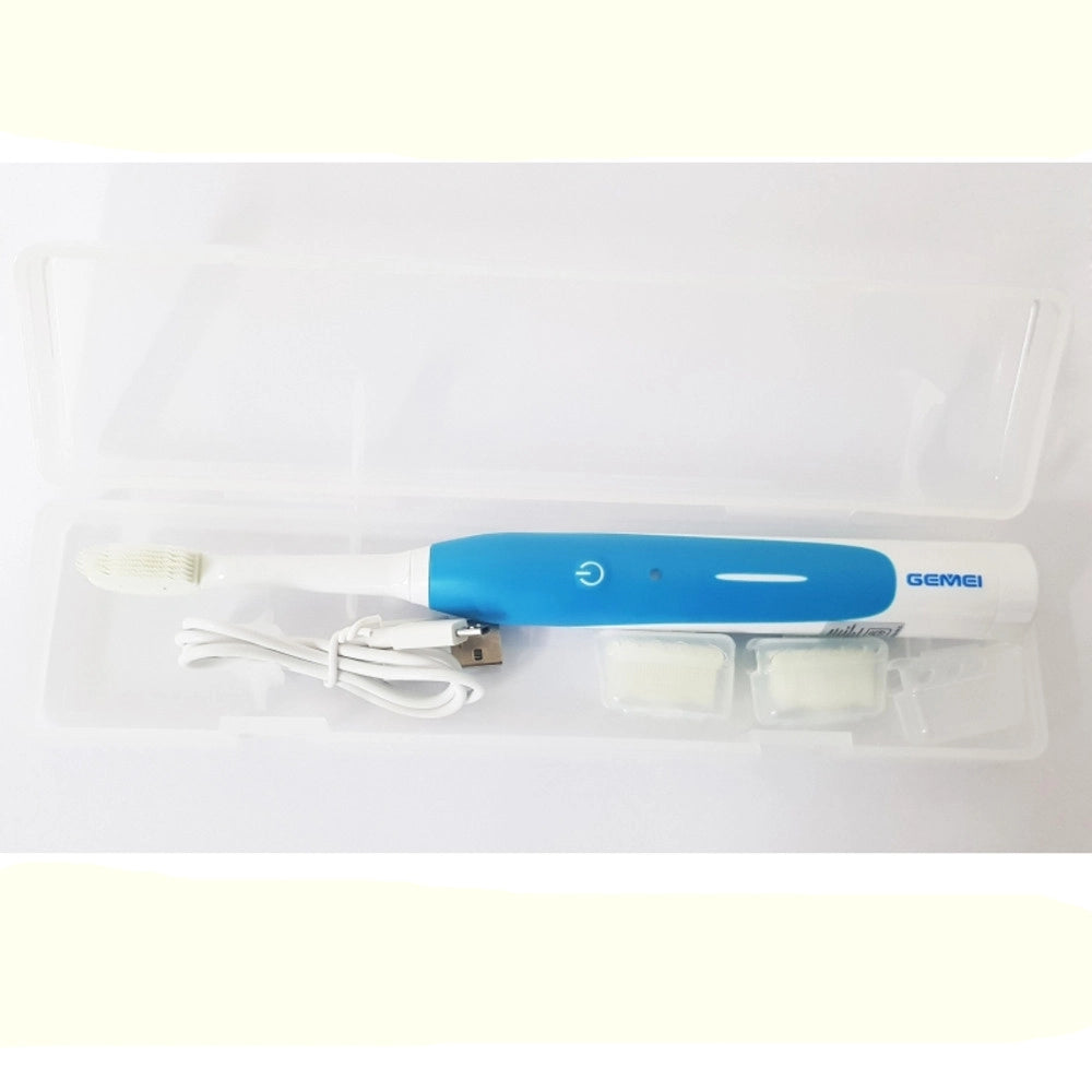 Trade Shop - Spazzolino Da Denti Da Viaggio Elettrico Con 3 Testine Ricambio Pulizia Denti -