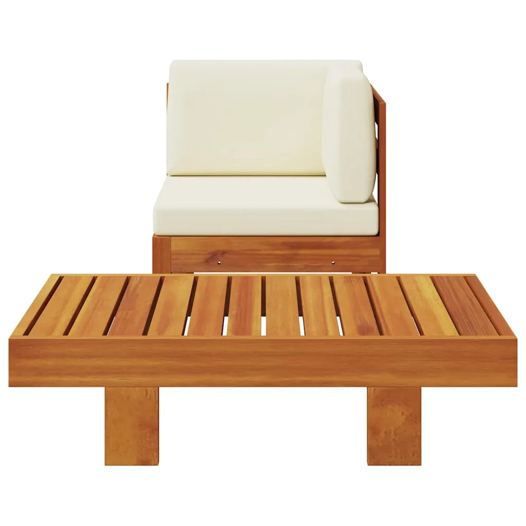 Salotto da Giardino-Set Divani Giardino 2 pz Cuscini Bianco Crema in Legno d'Acacia 144498