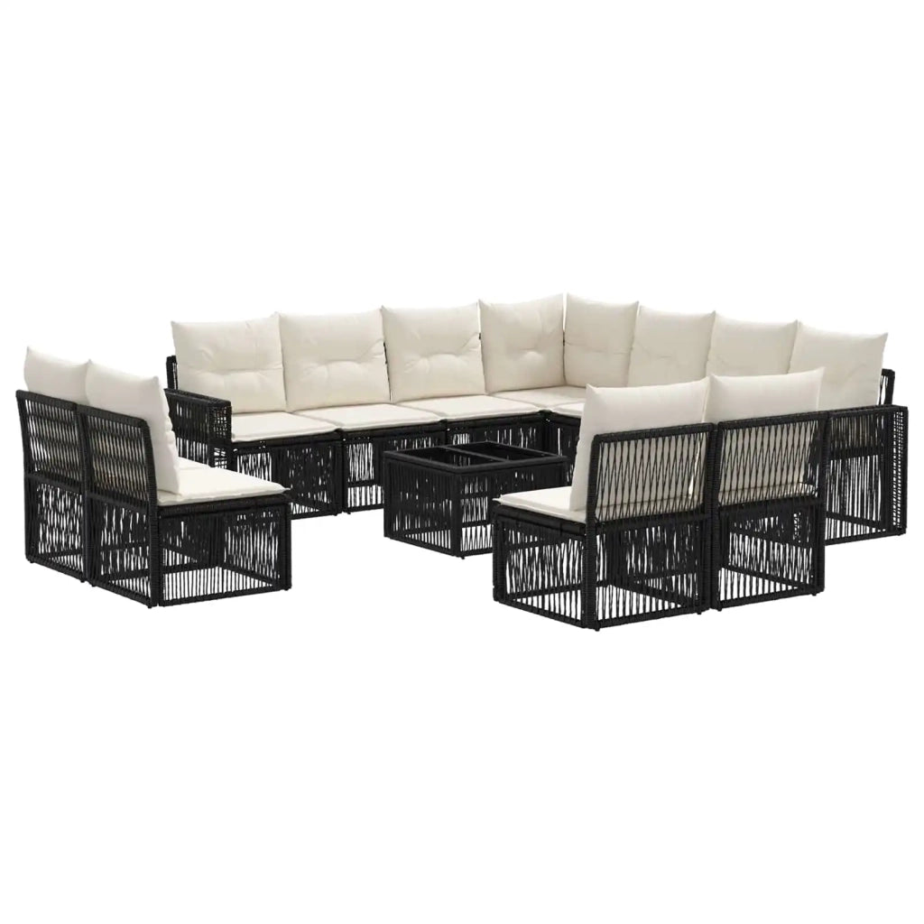 Set Divano da Giardino 12 pcs Nero e Bianco Crema polyrattan 3435160