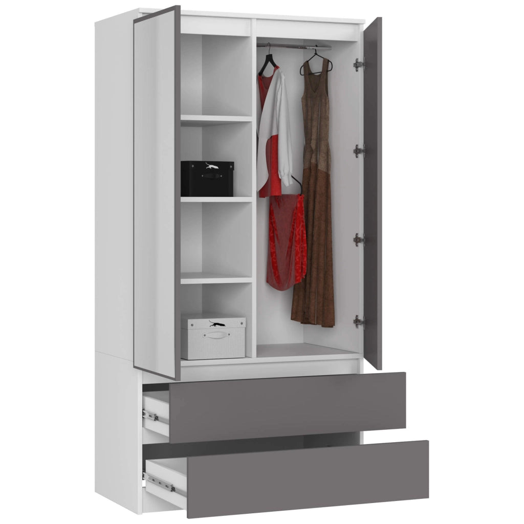 Armadio AKORD S90 Bianca 90 cm 2 ante 2 cassetti inserto frontale Grigio Grafite 90x51x180 cm