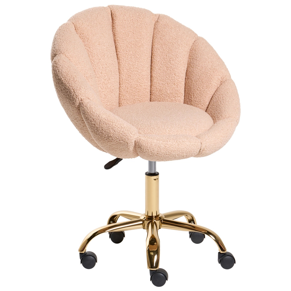 Elegante sedia da ufficio girevole in tessuto bouclè rosa pastello con base regolabile in altezza Design moderno Home Office
