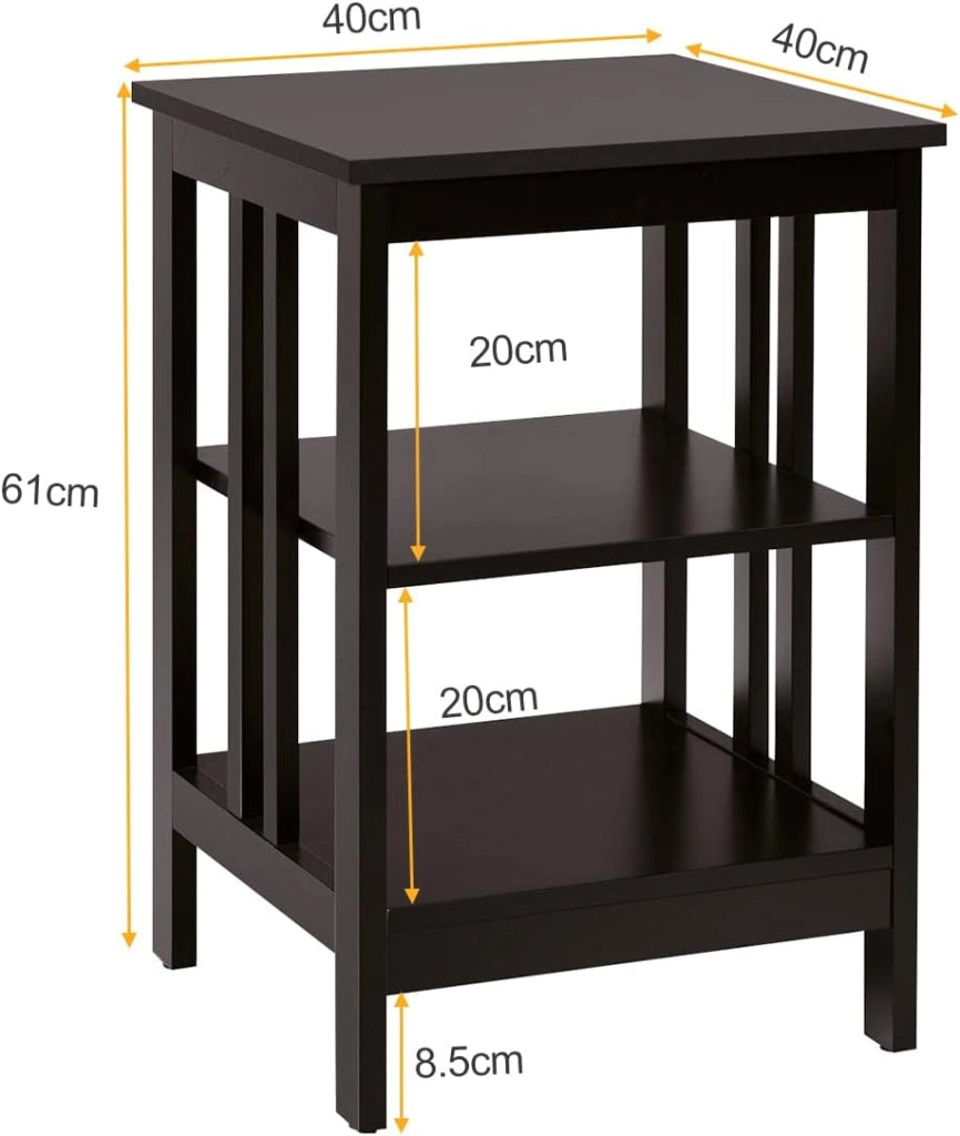 Comodino per Camera da Letto, Comodino a 3 Livelli, Tavolino da Soggiorno in Legno, Portata Totale 20 kg, 40 x 40 x 61 cm (2, Caffè)