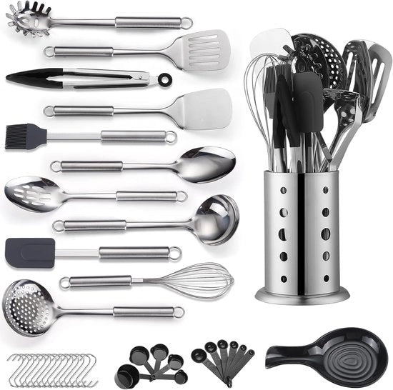 Set di utensili da cucina in acciaio inossidabile - resistente alla lavastoviglie - 39 pezzi