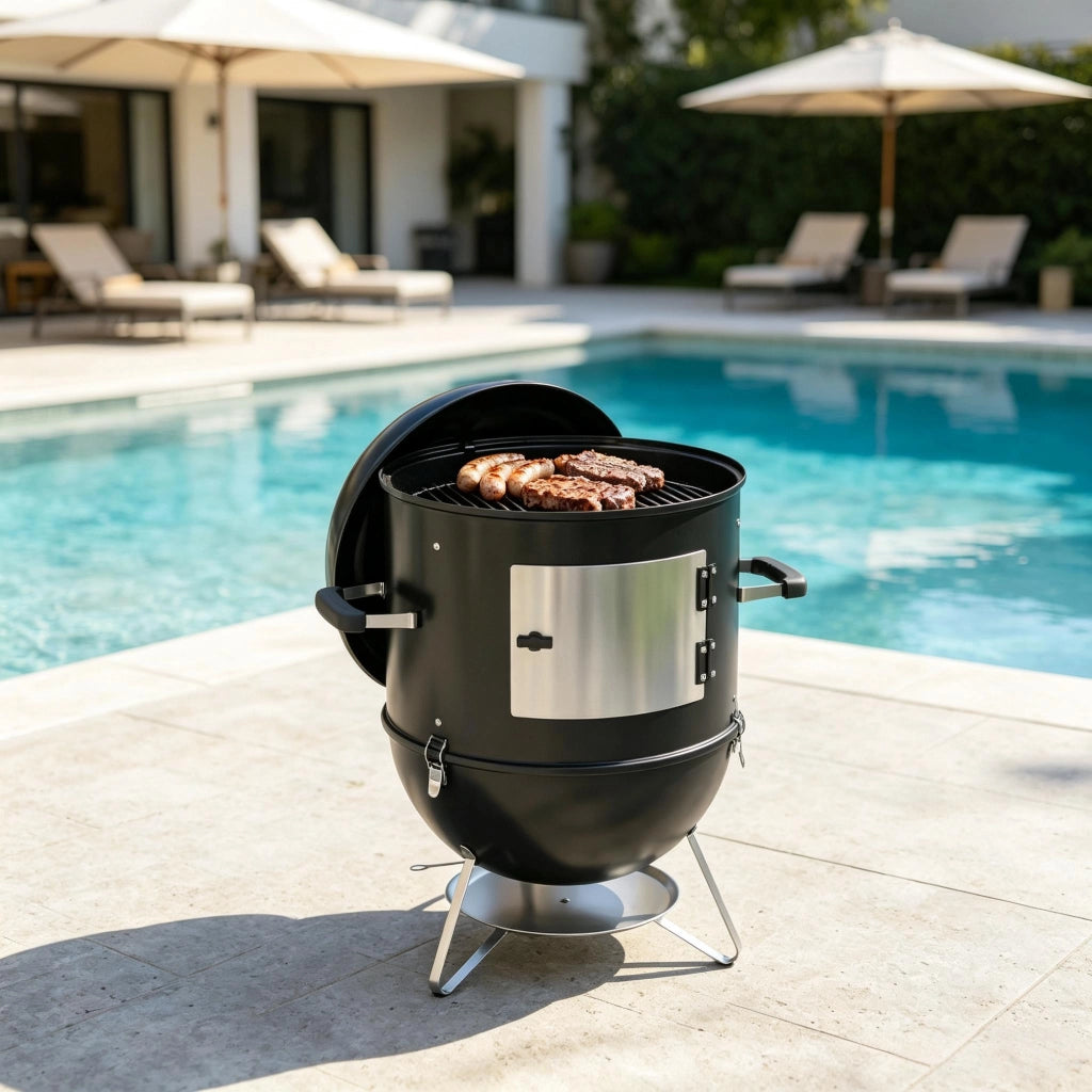 Camera di affumicatura 3 in 1 con 3 griglie da cucina, termometro integrato e ventilazione regolabile.