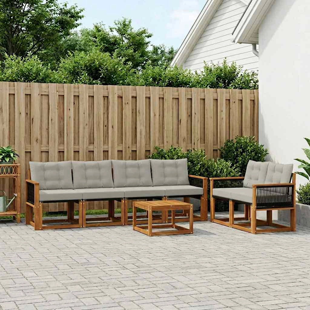 Set di divani da esterno 7 pz Naturale e Grigio Chiaro 3381791