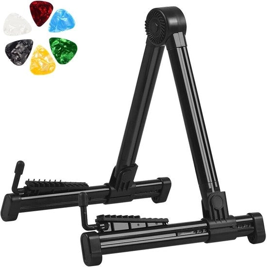Supporto per chitarra acustica - pieghevole e portatile - inclusi 6 pletttri per chitarra