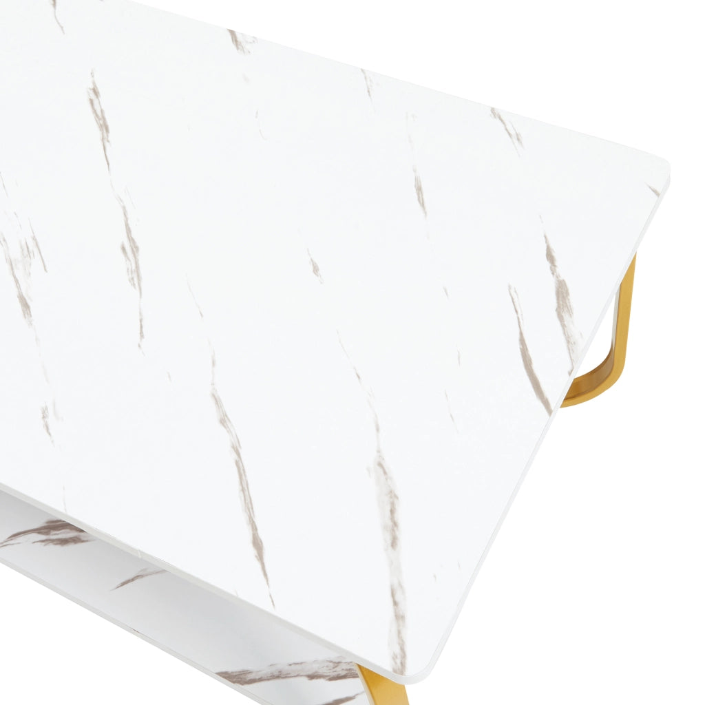 Tavolino Centrale da Salotto Kolta con Ripiano 120x60x43 cm - Effetto Marmo Bianco/Dorato [en.casa]