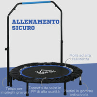 Mini Trampolino Fitness Ø102 cm Regolabile in Altezza Pieghevole con Manubrio Blu