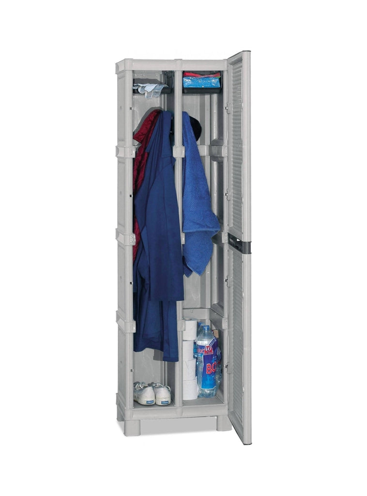 Armadio da spogliatoio per esterno o Gervasia, Mobile a 1 anta e 2 ripiani in polipropilene, 100% Made in Italy, cm 50x39h172, colore Grigio chiaro
