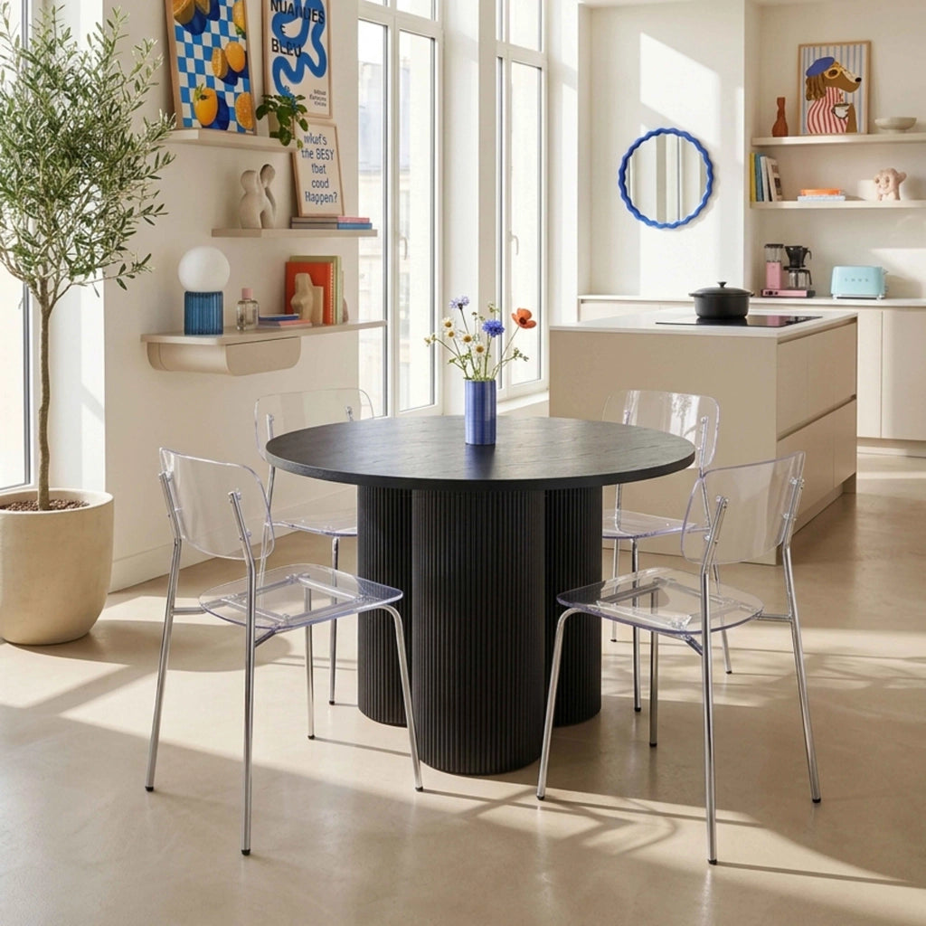 Oviala - Tavolo da pranzo rotondo moderno 120 cm effetto legno nero