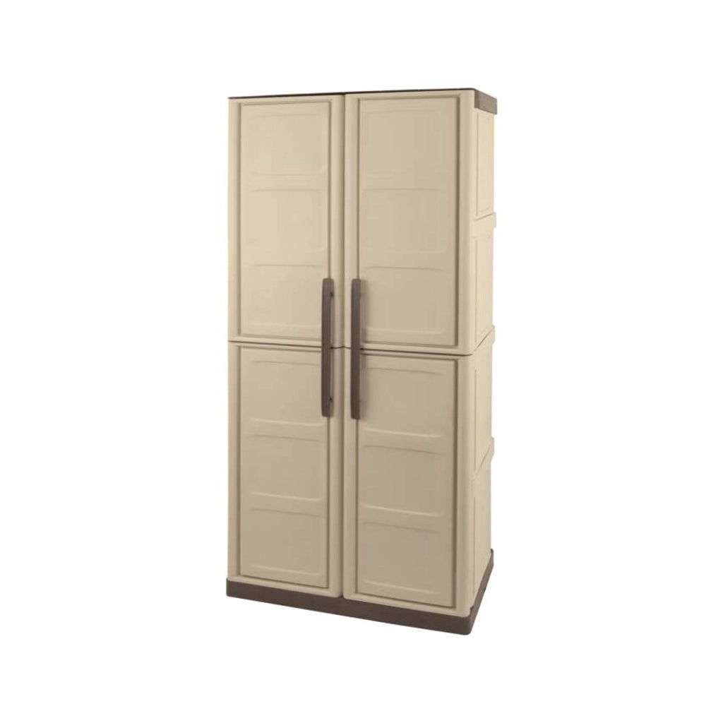Armadio portascope da esterno o Ipno, Mobile a 2 ante e 3 ripiani in polipropilene, 100% Made in Italy, cm 70x39h165, colore Beige