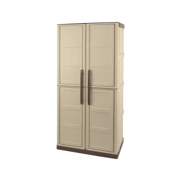 Armadio portascope da esterno o Ipno, Mobile a 2 ante e 3 ripiani in polipropilene, 100% Made in Italy, cm 70x39h165, colore Beige