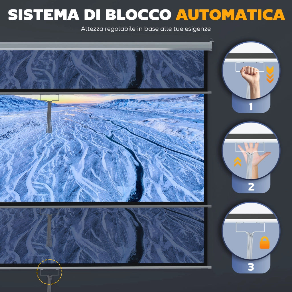 Telo per Proiettore 120" Rapporto 16:9, Fissaggio a Muro e Soffitto per Casa e Ufficio, Bianco