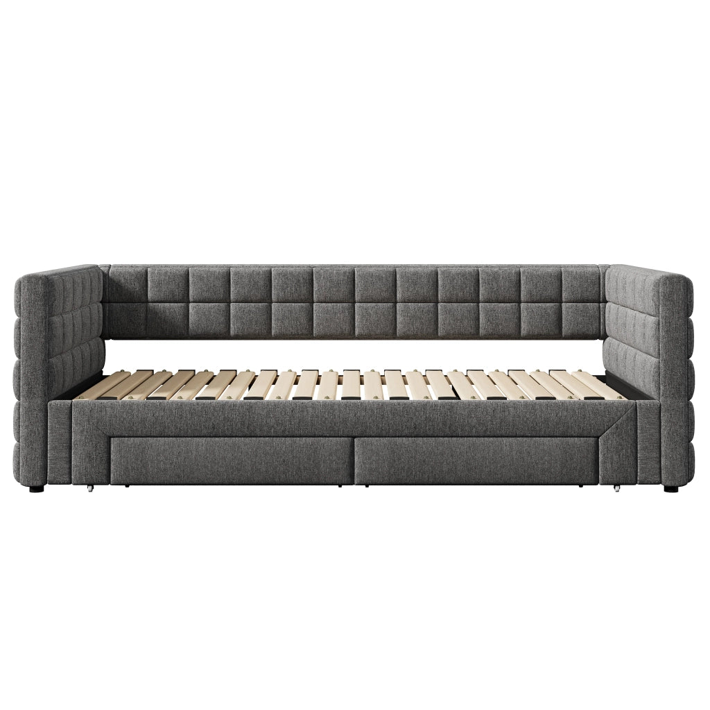 Divano letto estraibile 90x200 cm con 2 cassetti in velluto e MDF grigio