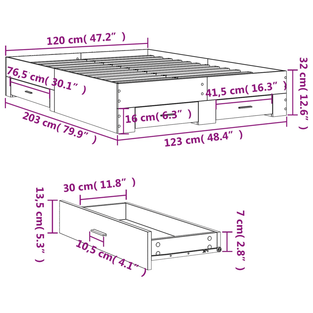 Giroletto con Cassetti Rovere Fumo 120x200 cm Legno Multistrato 3280395