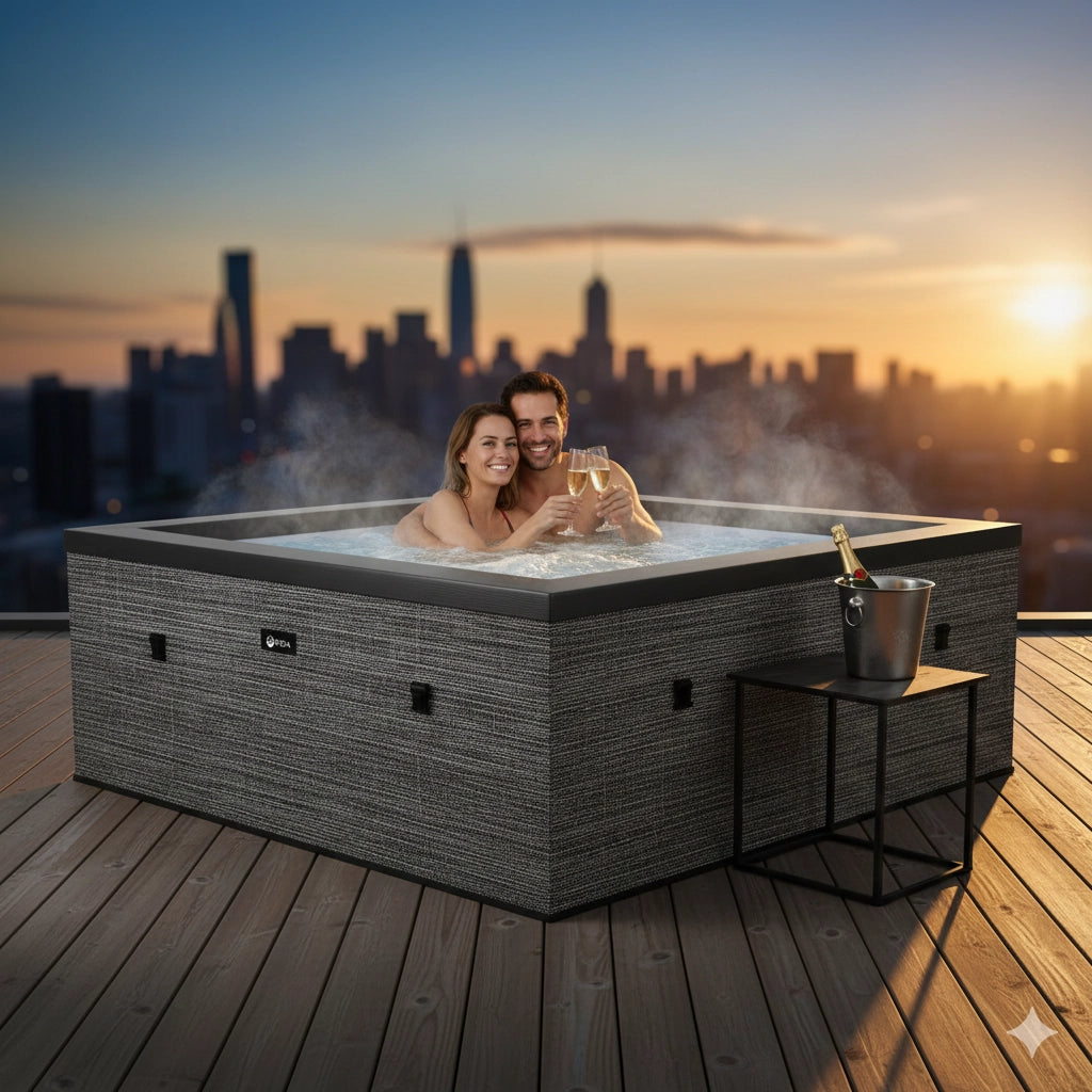 Piscina Spa Vasca Semi-Rigida 180x180x70 cm 6 Posti Riscaldamento Integrato Struttura in Schiuma NetSpa Celestia Grigio