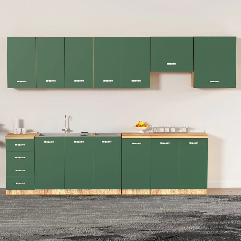 Pensile da Cucina Scolapiatti Sistema Raccogli Gocce Mobile Colore Verde e Legno