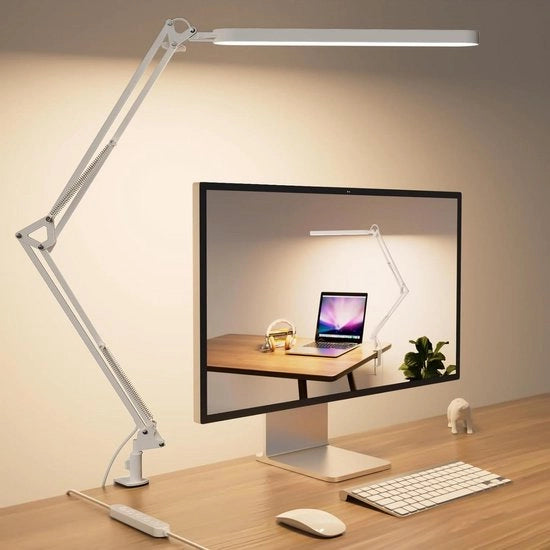 Lampada da Scrivania - 80cm LED per Ufficio - 5 Modalità di Colore x 11 Livelli di Brillantezza - 1300LM - Funzione Timmer e Memoria - 12W Lampada per Studio - Bianco