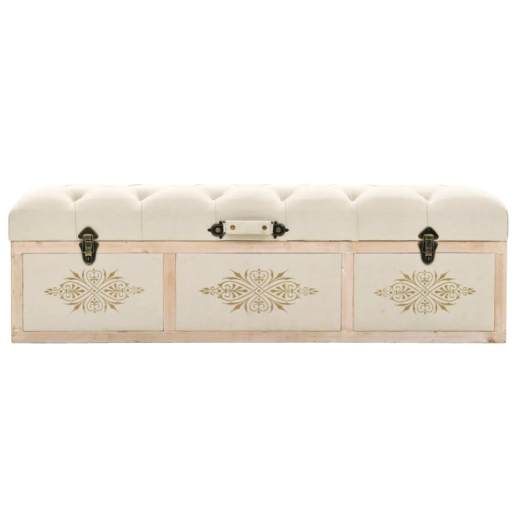 Panca Contenitore 110 cm Crema in Abete Massello e Tessuto 339296
