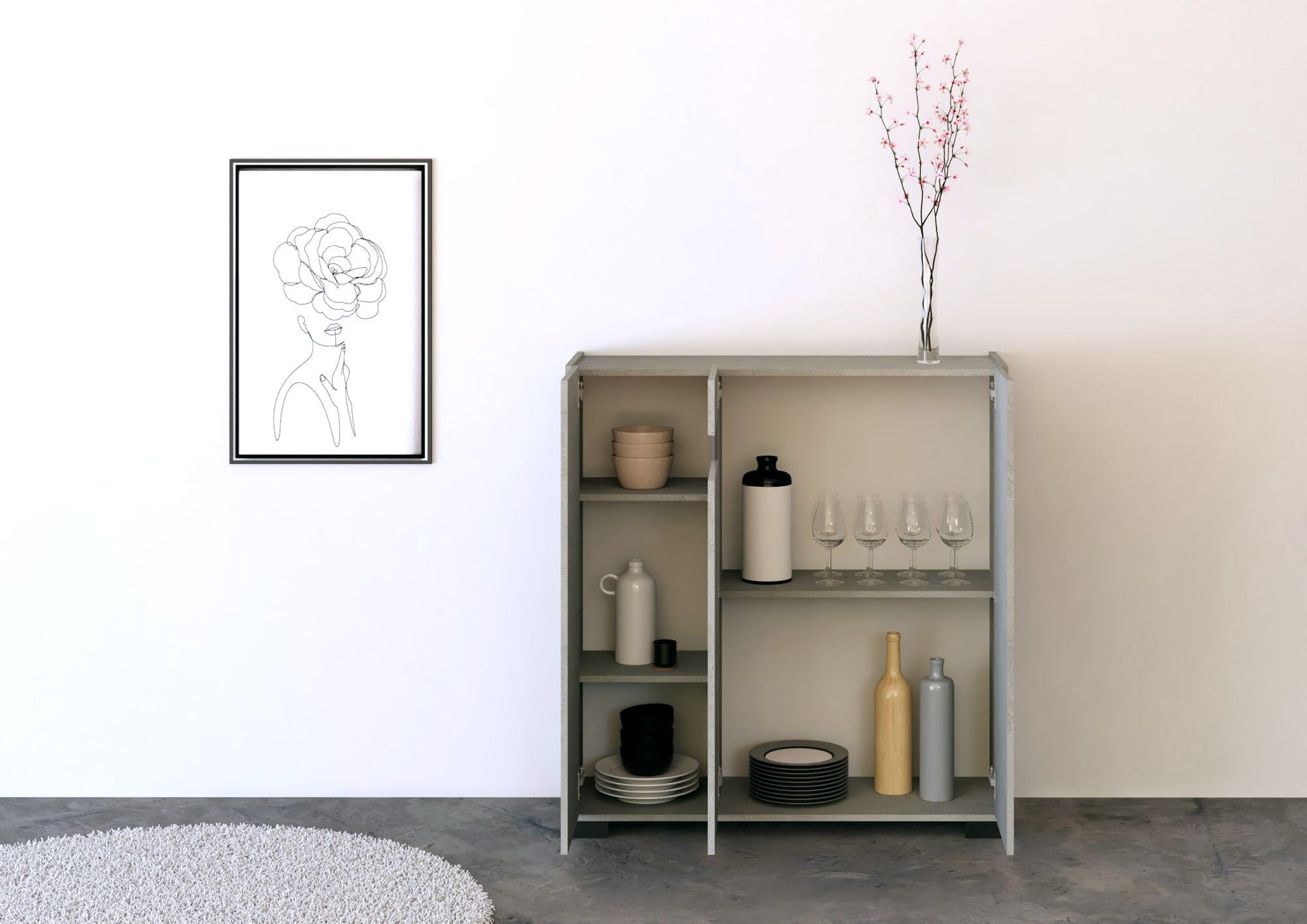 Credenza Alta 3 Ante 103x35x110 cm Riflesso Cashmere